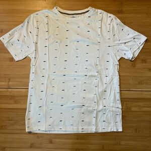 White Short-Sleeve Crewneck Tee with Navy Micro Print